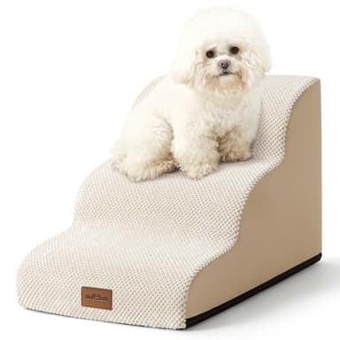 COZY KISS Escalera para Perros Pequeños, Escaleras para Mascotas de Espuma para Cama y sofá, Rampa para Gatos con Funda Lavable y Fondo Antideslizante, Ligera, 40x57x40cm, 3 Peldaños, Beige