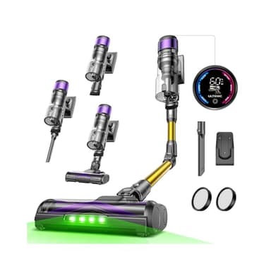 Ultenic U20 Aspiradora sin Cable 55Kpa/60Min, Cepillo Anti-Enredo Mejorado 2025, Aspirador Escoba con Brazo Flexible, Limpieza Ultraprofunda Bajo Muebles sin Agacharse (Oro y Morado)