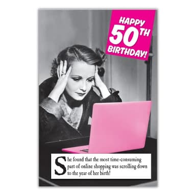 Tarjeta de 50 cumpleaños para ella, Laugh out Loud, Scrolling to Year of Birth, divertida tarjeta de 50 cumpleaños para mujer, tarjeta de felicitación de feliz 50 cumpleaños para ella