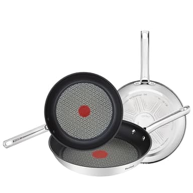 Tefal Duetto - Juego de Sartenes de 20/24/28 cm | Apto inducción, antiadherente, revestimiento titanio, Thermo-signal, sin PFOA, apto lavavajillas y horno, acero inoxidable
