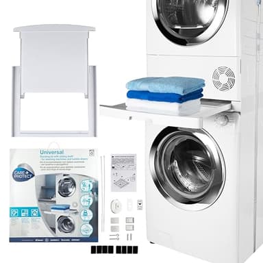 CARE + PROTECT Kit de Unión Universal para Lavadoras y Secadoras con Estante Deslizante, Apto para Lavadoras con Profundidad 47-62 cm