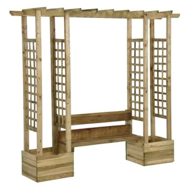 vidaXL Pérgola de Jardín con Banco y Jardineras Asiento Entrada Dormitorio Habitación Balcón Salón Hogar Sala Madera Pino Impregnada Cenador