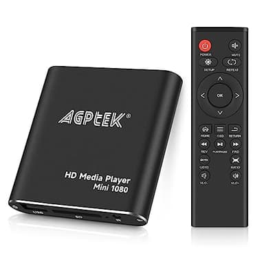 Reproductor Multimedia, AGPTEK 1080p HD Reproductor Multimedia para TV Mini Media Player HDMI con Control Remoto para -MKV/RM-Unidades USB HDD y Tarjetas SD(Negro)