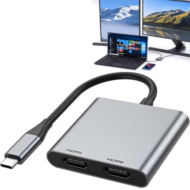 USB C to Dual HDMI Adapter,Dual Monitors Adapter USB C Adapter USB C Hub with 2 HDMI Docking Station 4K @60hz for Laptop HP DELL Surface Lenovo Thinkpad MacBook Pro Air and More