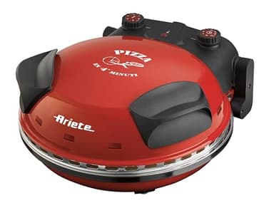 Ariete 909 - Mini horno para pizza en 4 minutos, 1200 W, 5 niveles temperatura, diámetro 33 cm, regulador de tiempo 30 minutos y temperatura, indicador luminosos encendido/apagado, color rojo negro