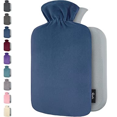 Bolsa de Agua Caliente con Funda - Funda de Vellón Premium Suave - 1.8L Gran Capacidad - Bolsa Agua Caliente para el alivio del dolor de espalda, cuello, hombros y para noches acogedoras - Azul Oscuro