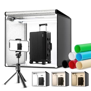 SenDeluz Caja de Luz Fotografía 60x60x60CM, Caja de Luz Portátil para Estudio de Fotografía con 2 Tiras LED Movibles y Regulación Continua, 6 Telones de Fondo para Todo Tipo de Fotografía de Producto