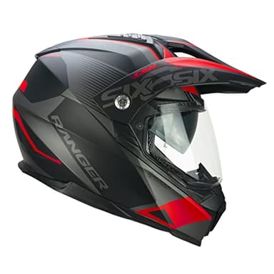 CGM Casco Integral, 666G Twin Ranger, Negro y Rojo Mate, M (57-58 cm)