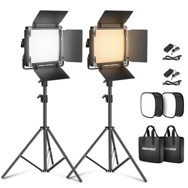 NEEWER 2 Pack Bicolor 660 Panel LED Luz Video y Soporte Kit: 3200-5600K CRI 96+ Dimmable Iluminación Continua con U Bracket y Barndoor, 190cm Soporte de Luz y Difusor Softbox para Estudio Fotografíco