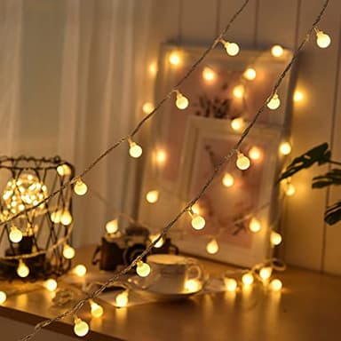 Guirnalda de luces LED impermeable para exteriores con pilas, 5 m, 50 bombillas LED blanco cálido. Iluminación de Navidad para habitación infantil, balcón, fiesta, decoración