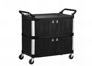 chiner - Carro de Servicio Multiusos | Panelado con Puertas | Soporta hasta 40 Kg por Estante | Ruedas Giratorias y Asas Ergonómicas | Polipropileno HDPE y Aluminio, Negro, Grande