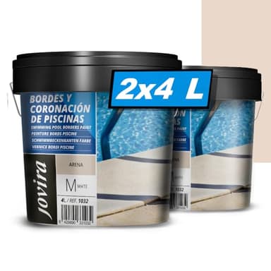 JOVIRA PINTURAS Pintura Bordes y Coronación de Piscinas. Antideslizante especial para renovar los bordes de las piscinas. (2x4 Litros, Arena)