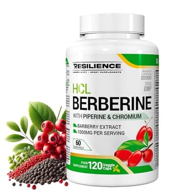 Berberina 1000 mg con Pimienta Negra, Extracto de Berberina Pura en Cápsulas Veganas, Suplemento Natural para Control de Glucosa, Colesterol y Salud Cardiovascular, Berberina HCl 120 Cápsulas