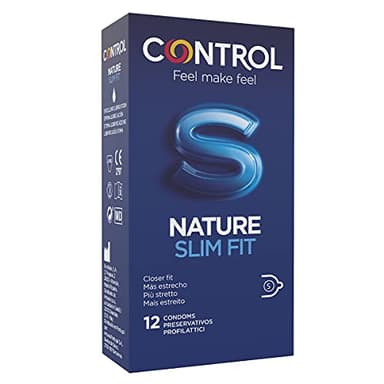 Control Preservativos Nature Slim Fit Caja de 12 Condones, Talla Más Ajustada, Lubricados, Gama Placer Natural, Sexo Seguro, Disfruta de unos Preservativos con Ajuste Perfecto para una Relación Segura