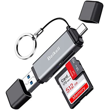 Beikell Lector de Tarjetas SD/Micro SD, USB C Dual Connector Adaptador Tarjetas de Memoria, Soporta USB 3.0/SD/SDXC/Micro SD/Micro SDXC/MMC/RS-MMC, Compatible con MacBook Pro, etc