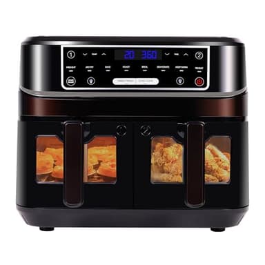 Freidora de aire de 2 cámaras con ventana visible, Emphsism Airfryer XXL de 10L con 2 cajones de 5L, Freidora sin aceite con pantalla táctil y 8 programas automáticos, Freidora a convección
