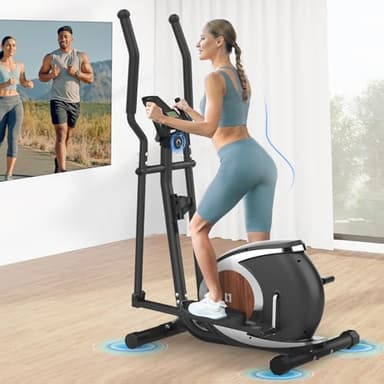 Bicicleta Elíptica Magnético con 16 Niveles de Resistencia, Máquina Elíptica Ultra Silenciosa para el Hogar, Monitor LCD, Portabotellas, 120KG de Capacidad de Carga Negro