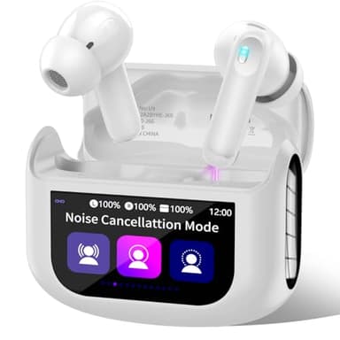 Auriculares Inalámbricos Bluetooth ANC Reducción de Ruido, Auriculares Bluetooth 5.4 Con HD Micrófono, Sonido Premium, Pantalla Táctil, IP7 Impermeable Cascos Inalámbricos 40H Reproducción, Blanco
