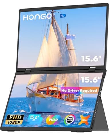 HONGO 15.6" Monitor Portátil, Extensor Pantalla Portatil 1080P HDR 360° Rotación Triple Monitors con Soporte, Portable Monitor USB-C, Plegable Doble Pantalla para Laptop PC Mac Phone PS4/5 (No Driver)