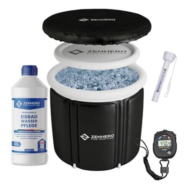 Zenhero Dermatest Recovery - Set completo de baño de hielo (tamaño XXL, 80 cm de diámetro), incluye termómetro y 1 cuidado del agua "Muy bueno" de Dermatest, perfecto para baños de hielo y atletas