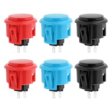 Create idea 6 Botones de Repuesto para Consola de Juegos Arcade Joystick de 30 Mm Compatible con Sanwa OBSN-30 OBSF-30 OBSC-30 (Negro Azul Y Rojo)