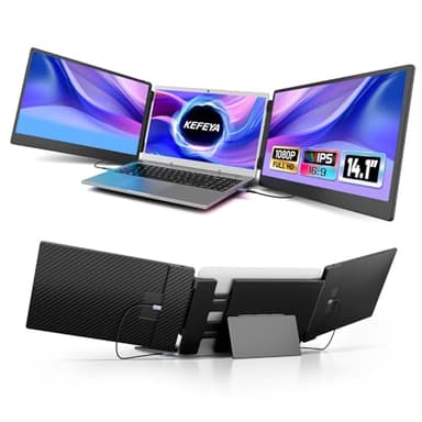 KEFEYA Extensor de Pantalla para Portátil - Monitor Portátil Triple de 14,1" con Robusto Soporte de Metal para Portátiles de IPS HD 1080P Plug and Play para Windows/Chrome/Mac/Switch/PS5