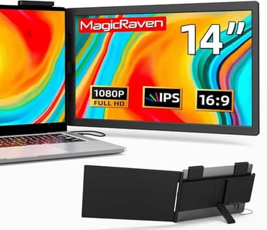 MAGICRAVEN Monitor Portátil, Extensor Pantalla Portatil de 14" FHD 1080P IPS, Pantalla Externa con HDMI/USB-A/Tipo-C Plug and Play, Funciona con Portátiles de 14"-17" Mac Windows Android Chrome