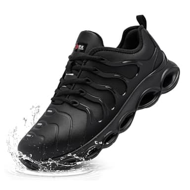 LARNMERN Zapatos de Seguridad para Hombre Impermeable Zapatillas de Seguridad Amortiguación Cómodo Ligeras Moda Punta de Acero Anti-Impacto(Negro Microfibra,45 EU)