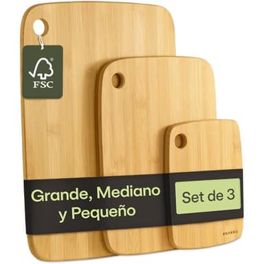 Praknu Tabla De Cortar Cocina Madera Bambú - Juego De 3 Piezas - Versátil y Robusta - Bambú FSC® Sostenible Para Verduras, Carne Y Pan - Varios Tamaños