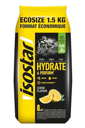 Isostar Hydrate & Perform, 1.5 kg de Bebida Electrolítica Isotónica, Bebida de reposición de hidratos de carbono y electrolitos, Sabor Limón, 37 raciones