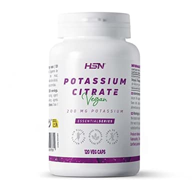 HSN Citrato de Potasio 1664mg (600mg Potasio Elemental) por dosis diaria | 120 Cápsulas Vegetales | El potasio contribuye al funcionamiento normal del sistema nervioso | No-GMO, Vegano, Sin Gluten