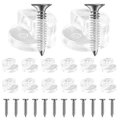 Abrazaderas de Vidrio soporte para Espejo, JUPSK 52 Piezas Abrazaderas de Vidrio de de Plástico, Pared Fijación para Colgar Espejo Soporte para Espejo sin Marco con Tornillos (D)
