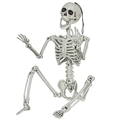 XONOR Esqueleto de Halloween realista de plástico humano de 3 pies con articulaciones móviles para decoración de accesorios de casa embrujada