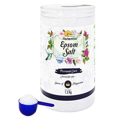 Nortembio Sal de Epsom 1,3 Kg. Fuente Concentrada de Magnesio Natural. Sal de Baño 100% Pura, sin Aditivos. Relajación Muscular y Buen Sueño. E-Book Incluido.