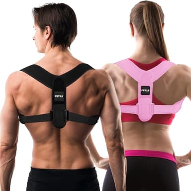 FEVAN Corrector Postura Transpirable y Ajustable para Alivio del Dolor de Espalda y Cervicales de Hombre y Mujer (Negro)