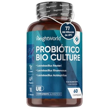 Probióticos y Prebióticos Intestinales 77 Mil Millones de UFC - 60 Cápsulas con 20 Cepas Bacterianas | Con Lactobacillus Salivarius, Lactobacillus rhamnosus, Bifidobacterium e Inulina Orgánica