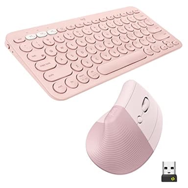 Logitech Teclado K380 y Ratón Ergonómico Lift Vertical, Teclado inalámbrico Bluetooth multidispositivo, Silencioso, Compacto, Windows/macOS/iPad OS, Portátil, PC, QWERTY ESP - Rosa