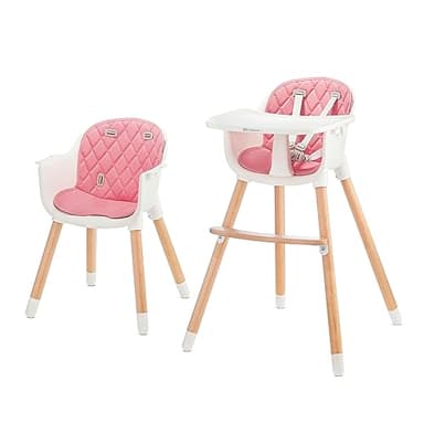 kk Kinderkraft SIENNA Trona bebé, Portatil, Silla, Ergonómica, Fácil de limpiar, Patas de Madera, Bandeja Extraíble, para niños, 6 Meses - 5 años, Rosa