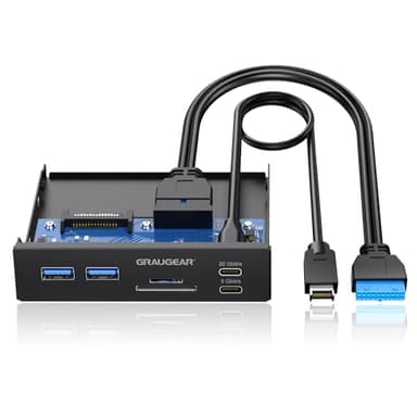 GRAUGEAR, 6 interfaces Panel Frontal para 3,5", 2X USB-C+2X USB-A HUB, Lector de Tarjetas SD/Micro SD, Type-C USB 3.2 10Gbit/s, 19-Pin & Key-A 20-Pin Header, G-MP01CR