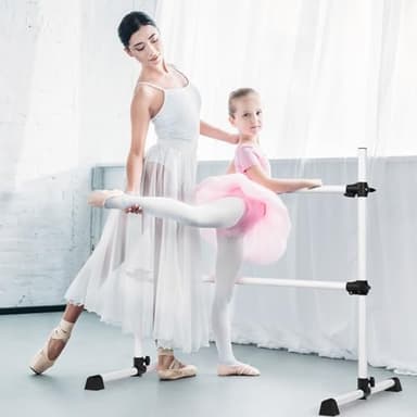 Cannons UK Barra elástica portátil independiente para ballet, altura ajustable, 115 cm de largo, 132 cm de alto, color blanco