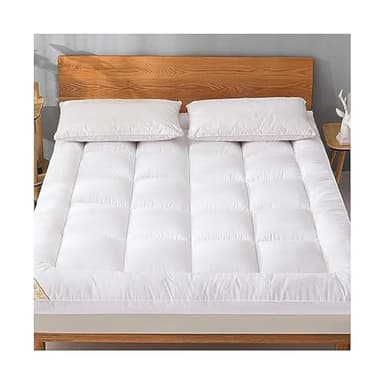 Topper Sobrecolchón De Tela Cepillado Ultra Suave 150x200cm Cubre Colchon De 10cm De Plumas Acolchadas Transpirables 180x200cm Silencioso Esponjoso Colchón Futón (Color : White, Size : Queen-150x200