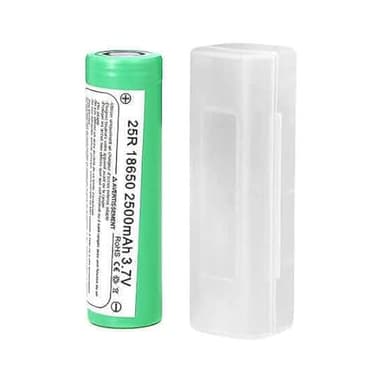 Batería de Litio Pila Recargable 2500mAh - 20A - 3.7v | Parte Superior Plana - Positivo Plano | - Linternas, mandos, videoportero con Funda Protectora plástica (1 celda 18650 Flat Top 25R)