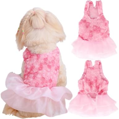 Yaopelky Lindo Vestido de Perro con patrón de corazón, Ropa de Princesa para Mascotas, para Gatos, Perros pequeños y medianos, Vestido de Tul Transpirable para Cachorros, Ropa para Yorkie Teddy