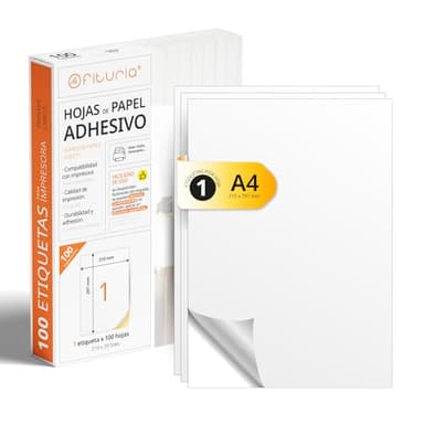 Etiquetas Adhesivas Blancas, Crea tus Pegatinas Personalizadas para cualquier Superficie, Papel A4 Adhesivo Seguro, Etiqueta Adhesiva para Imprimir - Ofituria (1 por hoja, 100h)