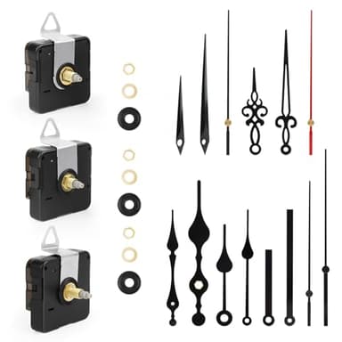 VFANDV Mecanismo Reloj de Pared 3 Piezas, Silencioso Movimiento Reloj de Cuarzo con 5 Pares de Manecillas, 16/18/20mm Maquinaria de Reloj a Pilas para DIY Reparación de Reloj Reemplazo de Piezas