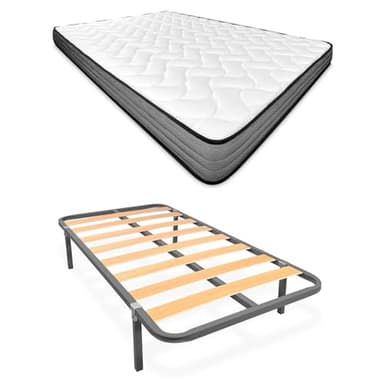 Homey - Cama Completa con Colchón Andrea (Cara Invierno/Verano) + Somier Basic con 4 Patas Abrazadera, 105 x 190
