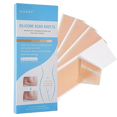 Parches Cicatrizantes, 4Hojas×15cm×4cm Parches Cicatrices Impermeables en la Superficie, Reduce y Previene Cicatrices Hipertróficas o Queloides - Reutilizables