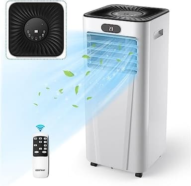 COSTWAY 9000 BTU Aire Acondicionado Portatil Silencioso, 2,6kW, 4 en 1 Enfriador Bajo Consumo, Refrigeración, Ventilación y Deshumidificación, Remoto y Pantalla, Temporizador 24 H, 20㎡, R290