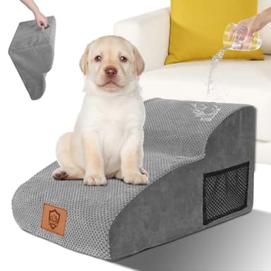Zvonema Escaleras para Perros, Escaleras para Mascotas, Rampa para Perros de Espuma de Alta Densidad 2 Escalones, Escaleras para Perros Gatos Pequeños con Cubierta de Felpa Extraíble y Lavable