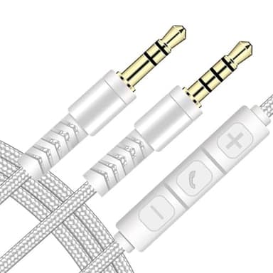 CABLEPELADO Cable alargador Jack 3.5 mm TRRS 4 Pines a TRS 3 pines, Cable Auxiliar con Micrófono y Control de Volumen, Cable de Auriculares con Micrófono, Cable Aux audio, 1.20 Metros, Nylon, Blanco